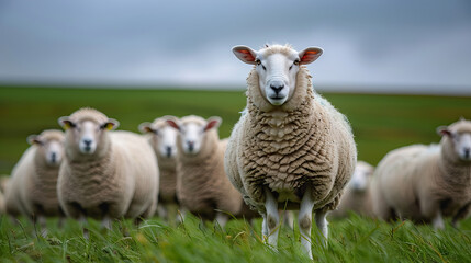 Obraz premium Sheeps in a meadow in the mountains - AI Generated