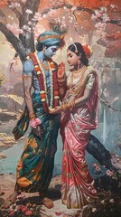 Shree Krishna and Radha, Generative ai - obrazy, fototapety, plakaty