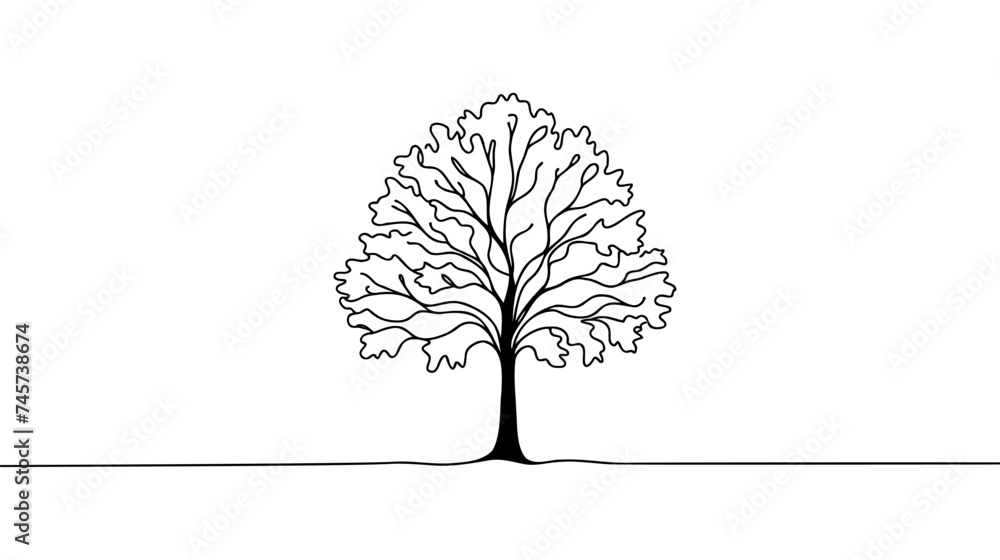 Aufkleber tree in continuous line art drawing style. giant and powerful tree black linear design isolated on w