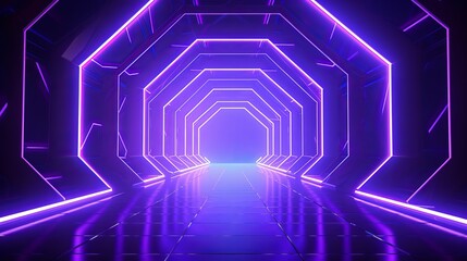 Obraz premium Abstract Futuristic Technology concept. Neon Hexagon Tunnel modern background. Fluorescent ultraviolet glowing light lines.