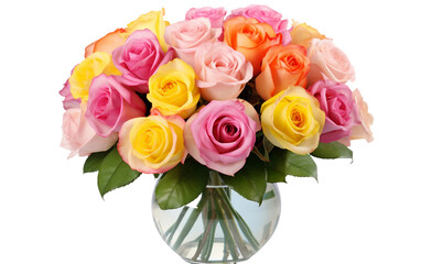 A Beautiful Bouquet of Roses in Various Colors Isolated on Transparent Background PNG. Isolated on Transparent Background PNG.