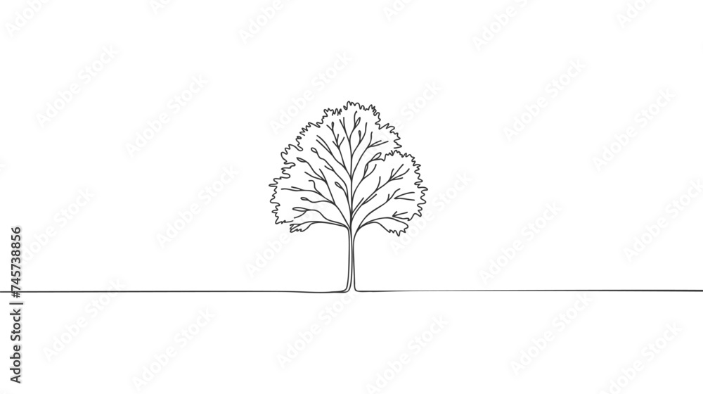 Aufkleber tree in continuous line art drawing style. giant and powerful tree black linear design isolated on w