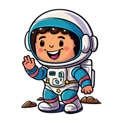 An upbeat cartoon astronaut exploring the surface of the moon