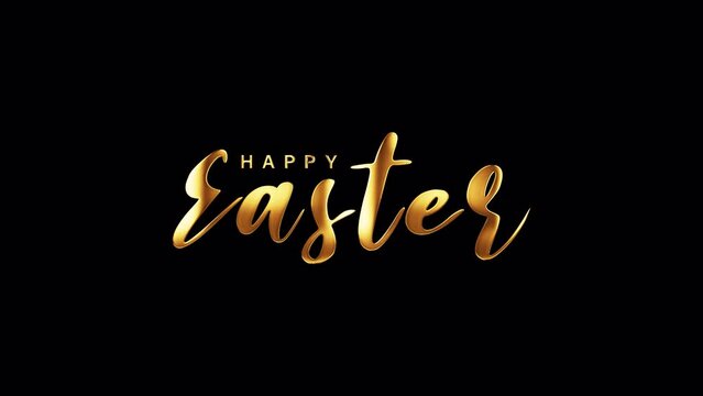 Happy Easter gold text shine light motion cinematic title on black abstract background. promote advertising concept isolate using QuickTime Alpha Channel proress 444