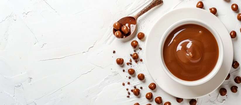 Flat lay salted caramel candies isolated on white background. Generated AI image