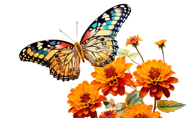 Butterfly Sipping Nectar from a Blooming Flower with its Proboscis Isolated on Transparent Background PNG.