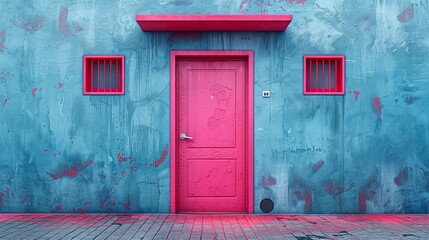 pastel wall with a Door - A vibrant minimalistic realistic photo background