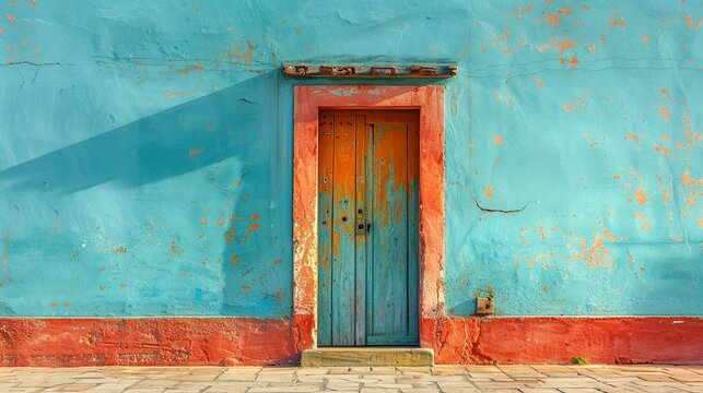 pastel wall with a Door - A vibrant minimalistic realistic photo background