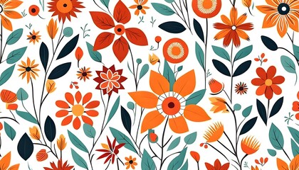 Flower Pattern in Scandinavian Art Style Background Wallpaper