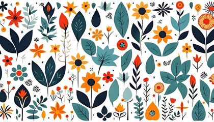 Flower Pattern in Scandinavian Art Style Background Wallpaper
