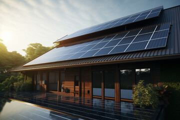 Fototapeta na wymiar Solar panels on house roof. Renewable energy. Energy saving. Installation of solar panels on house. Electricity with the sun.