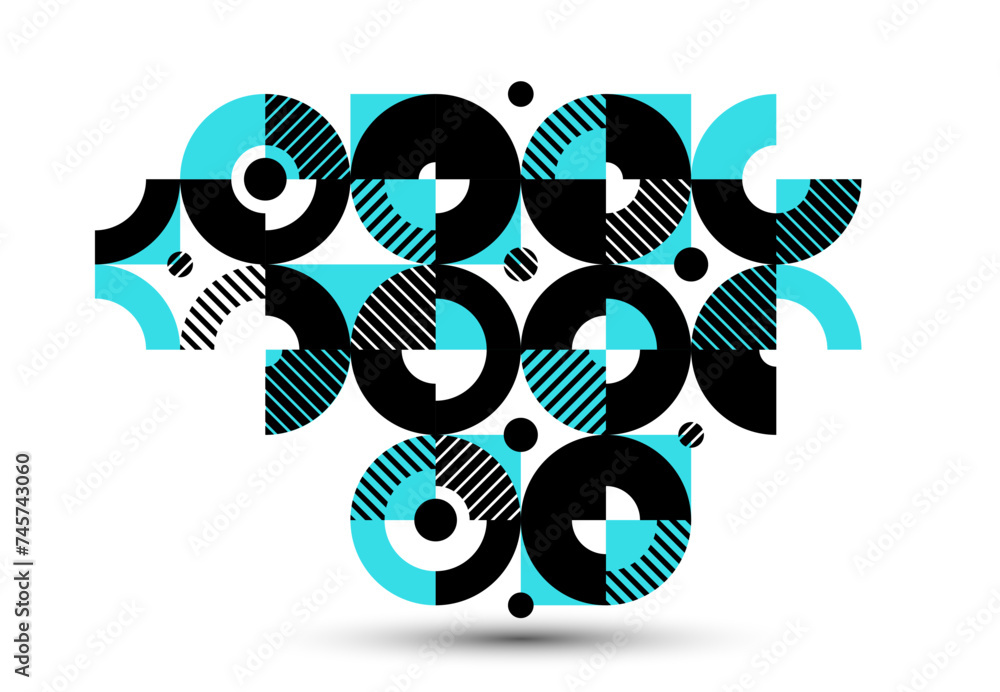 Poster geometric background composition, vector geometrical abstract stripy pattern, modular tiles with cir