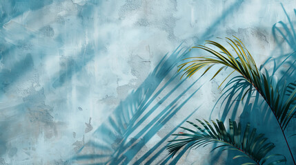 Empty palm shadow blue color texture pattern cement wall background