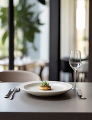 Plate of Food and Glass of Wine on Table
