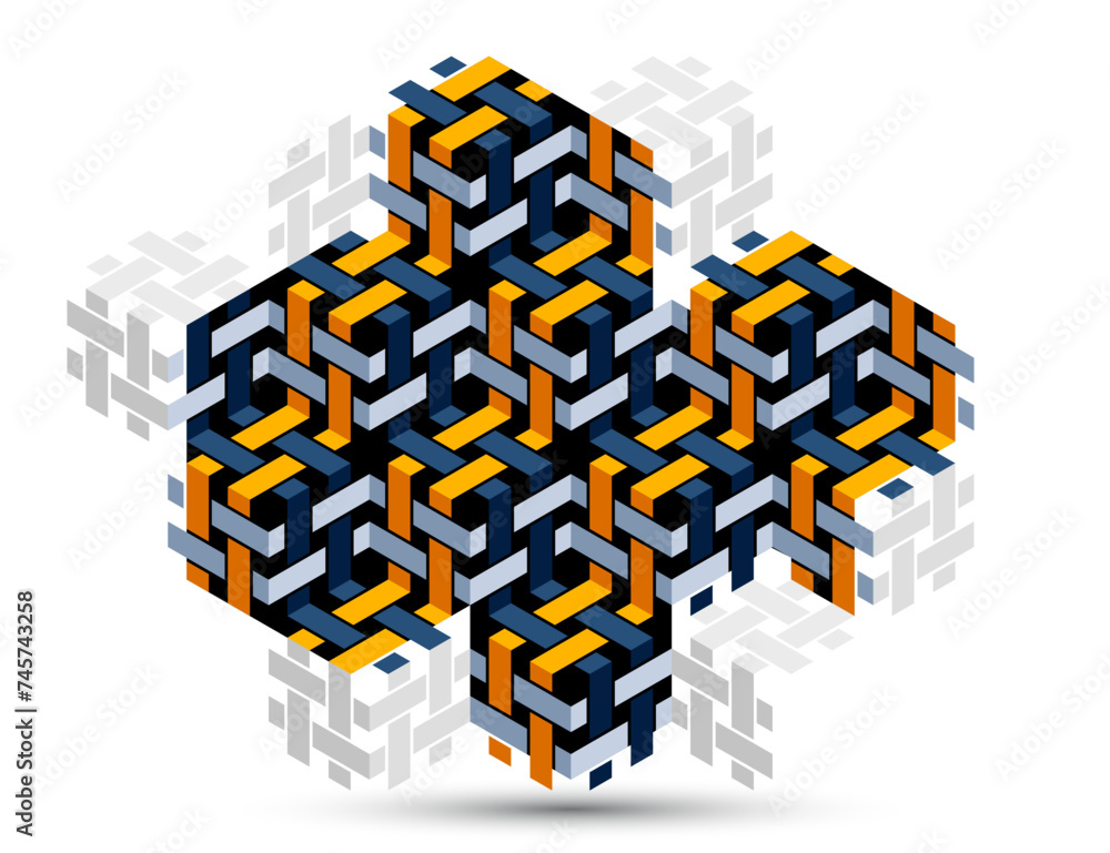 Poster black and yellow geometric vector abstract background with cubes and shapes, isometric 3d abstractio