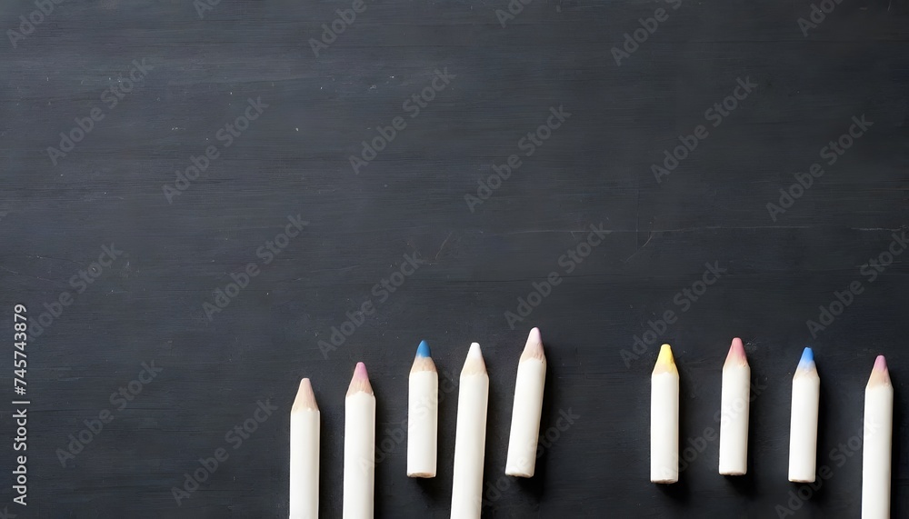 Poster an array of colored chalk lines up against a dark slate background, presenting a spectrum of possibi