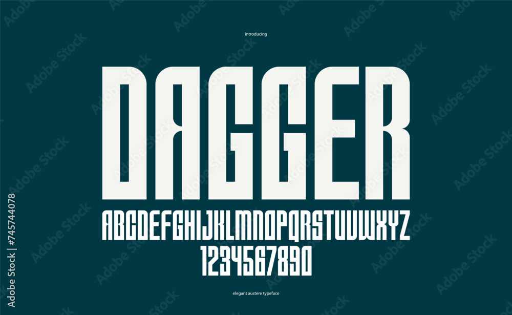 Poster tall simple sans serif display font for logos headers or slogans, vector thick and condensed geometr