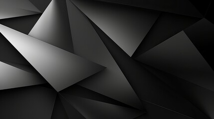 Black white abstract background. Geometric shape. Lines, triangles. 3d effect. Light, glow, shadow. Gradient. Dark grey, silver. Modern, futuristic