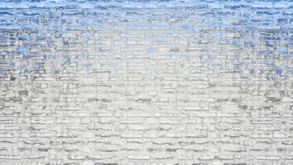 Painted blue white pearl brick wall, futuristic backdrop with empty space, icy winter abstract background, gradient colours 3D rendering.