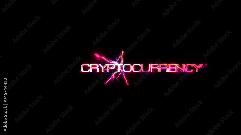 Poster crypto currency pink neon abstract lightning glitch text animation on black abstract background