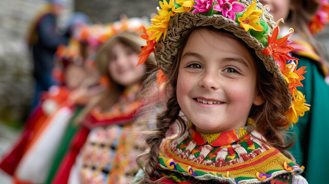  close up children participating in St. David's Day celebrations - AI Generated