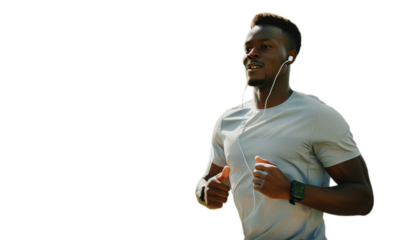 A happy young african man running.