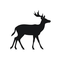 A simple logo black and white vector silhouette Deer cartoon, humourous, fine lines, white background сreated with Generative Ai