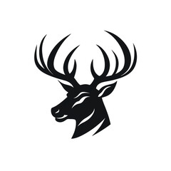 A simple logo black and white vector silhouette Deer cartoon, humourous, fine lines, white background сreated with Generative Ai