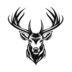Fototapeta premium A simple logo black and white vector silhouette Deer cartoon, humourous, fine lines, white background сreated with Generative Ai