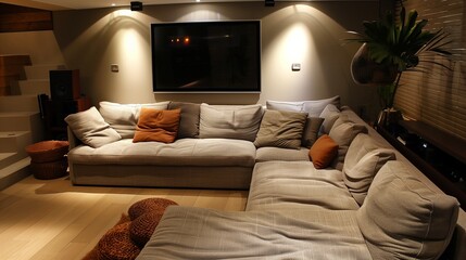 A sectional sofa with a built-in chaise lounge, perfect for lazy Sunday afternoons and movie marathons.