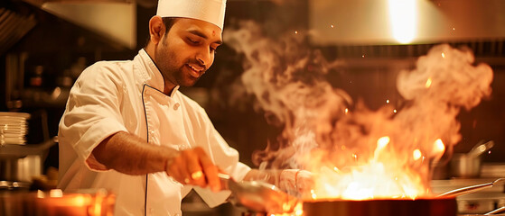 indian cook, chef cooking in kitchen