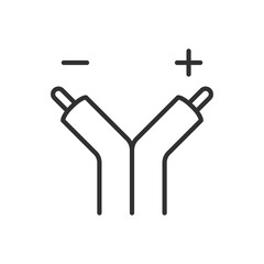 Wire, linear icon. Cable with positive and negative phase. Line with editable stroke