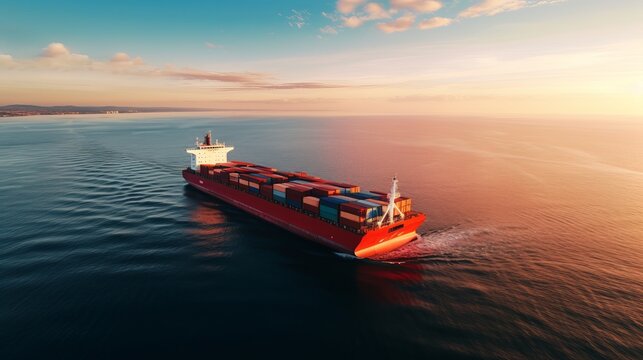 Cargo ship in the middle of the ocean