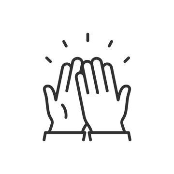 High five, linear icon. Clapping . A hand claps against a hand. Line with editable stroke