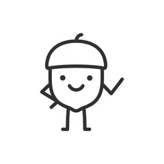 Nut character, linear icon. Acorn. Fun cartoon character. Line with editable stroke