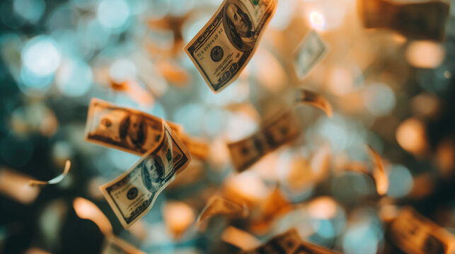 Falling money. Money rain. Falling banknotes