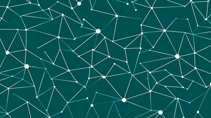 Complex interplay thin lines backdrop. Endless abstract white lines and geometric shapes connected on a blue green background. Seamless geometric pattern for backdrop texture. tech. room concept