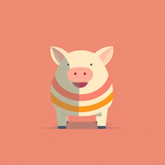 Fototapeta premium Pig, smiling simple, flat, low detail, smooth, minimal, bright colors, straight design, bright backgrounds сreated with Generative Ai