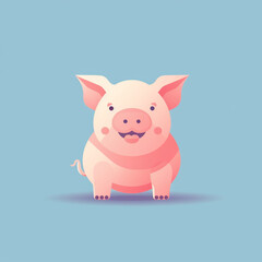 Fototapeta premium Pig, smiling simple, flat, low detail, smooth, minimal, bright colors, straight design, bright backgrounds сreated with Generative Ai