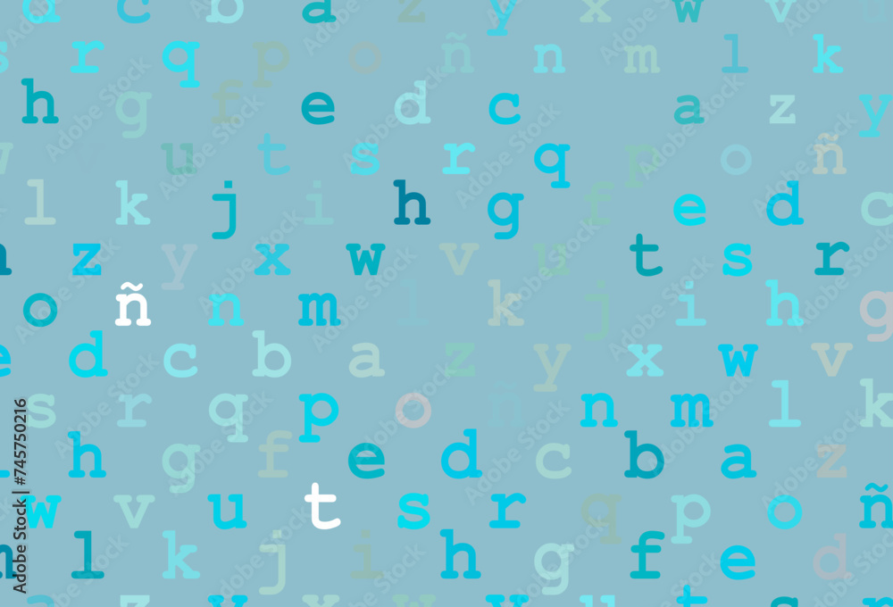 Poster light blue vector pattern with abc symbols.