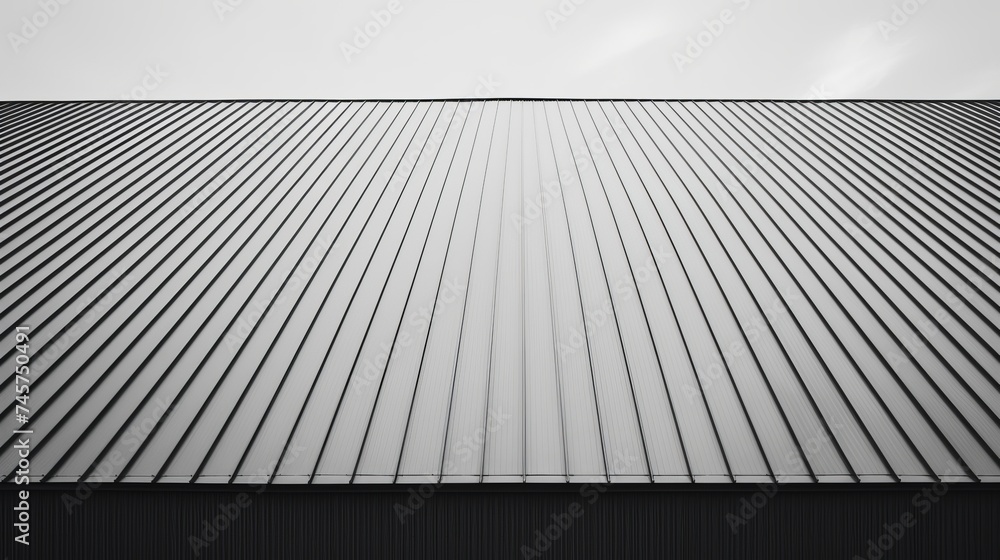 Poster corrugated metal walls of industrial building. pitched roof. abstract modern architecture in minimal