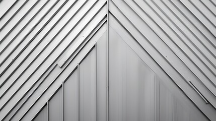 Obraz premium Corrugated metal walls of industrial building. Pitched roof. Abstract modern architecture in minimal style. Material geometric pattern with triangles, polygons, angular structure and parallel lines