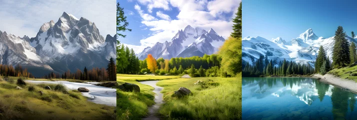 Foto op Canvas Stunning HD Panorama of Majestic Snow-capped Alpine Mountain Range Tranquil Wilderness © Delia