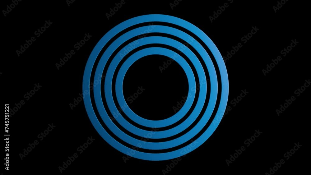 Aufkleber four blue concentric circles structure rotating with delay. seamless motion. isolated on black backg