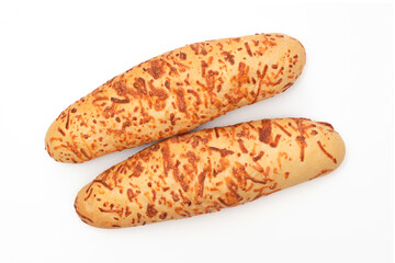 Two buns with cheese isolated on white, top view.
