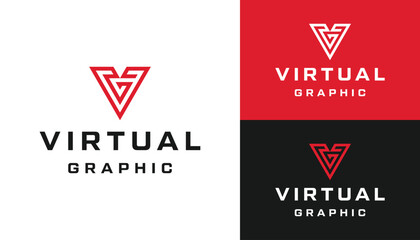 Initial Letters VG G V GV with Geometric Triangle Shape Logo Design