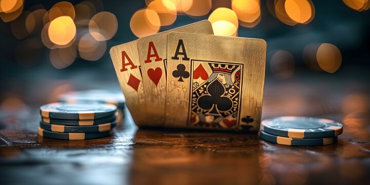D render of gold metal ace cards for poker and blackjack. Concept Ace Card Render, Gold Metal Finish, Poker, Blackjack, 3D Illustration