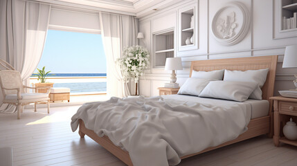 Modern Cozy Bedroom with Stylish Furniture and White Background - A Minimalist Retreat for Relaxation and Comfort at Home