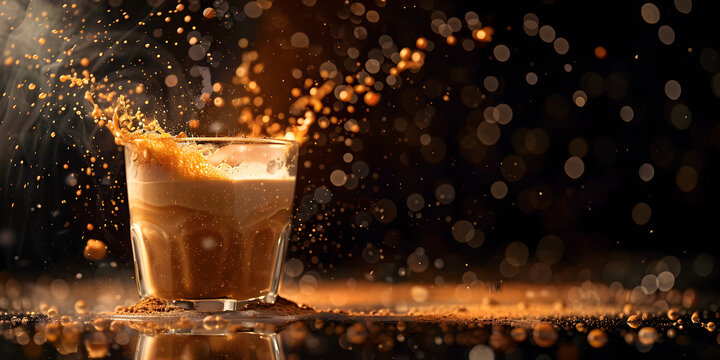 Hot coffee cup splash on a wooden background,Steaming Coffee Cup Splash: Wooden Background