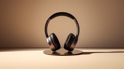 An elegant set of wireless headphones, casting a shadow on a minimalist surface.